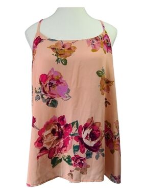 Everly Pink Floral Tank Top Sz L Sleeveless Boho Cottagecore Spring Summer Blous